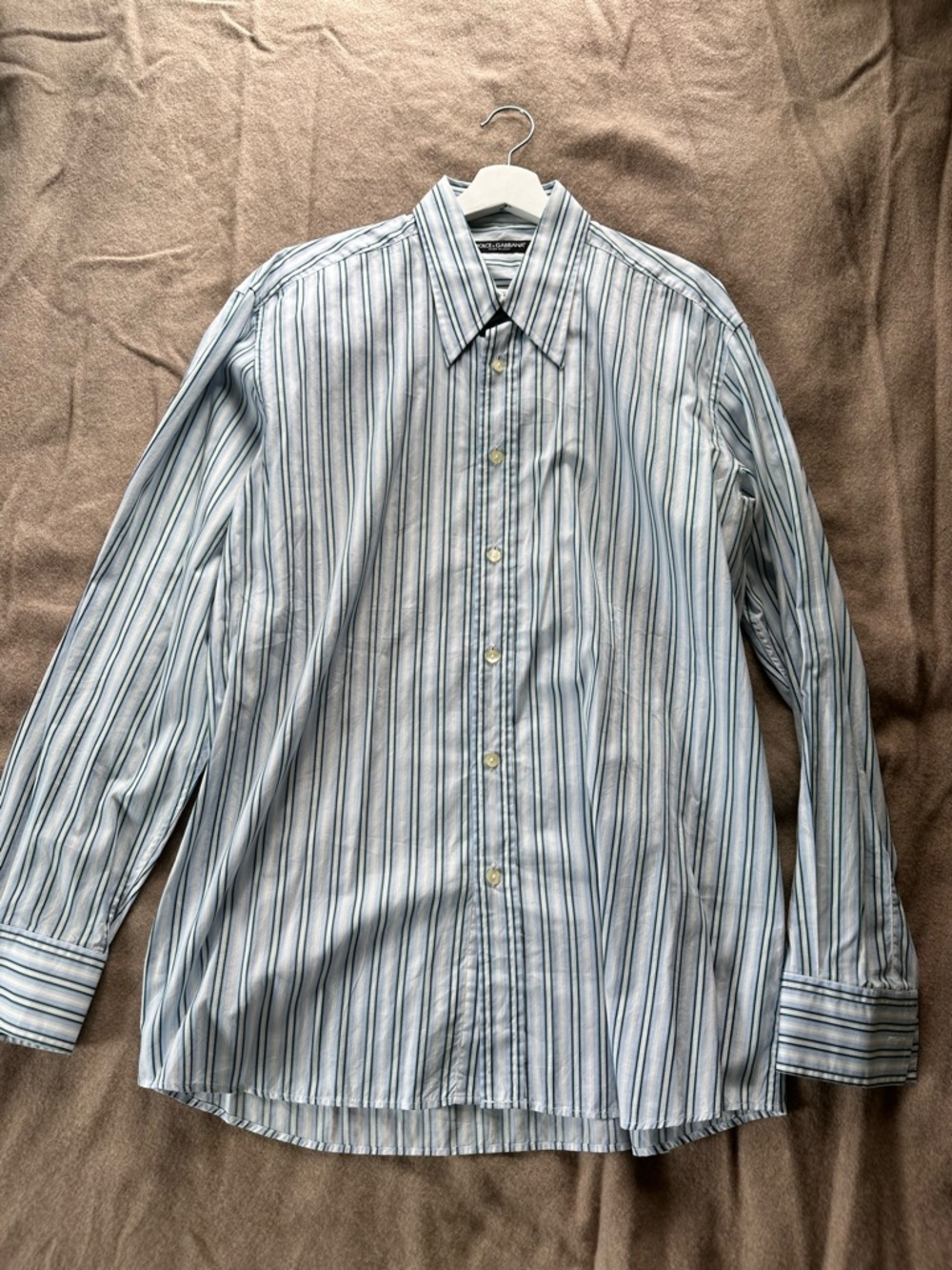 Dolce & Gabbana Light Blue and White Striped Dress Shirt